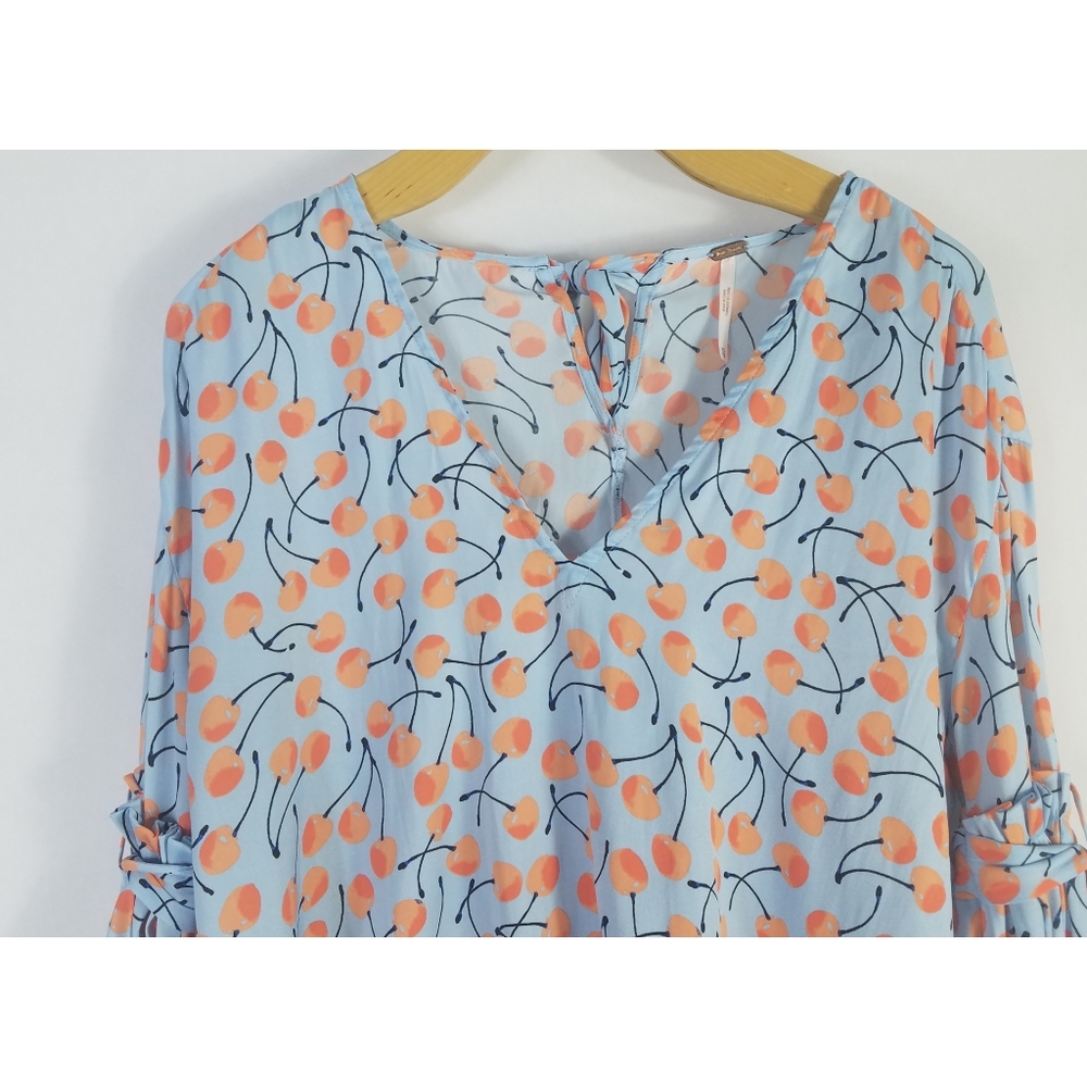 Free People Tie Sleeve V Neck Boho Blouse - Picture 9 of 12